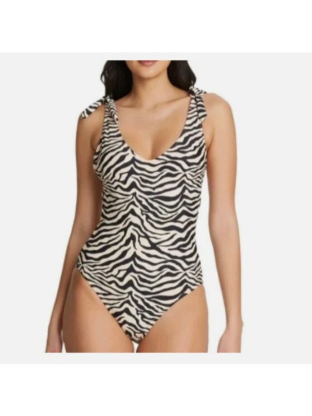NWT Social Standard Sanctuary Womens Medium One Piece Swimsuit Tan Black Zebra